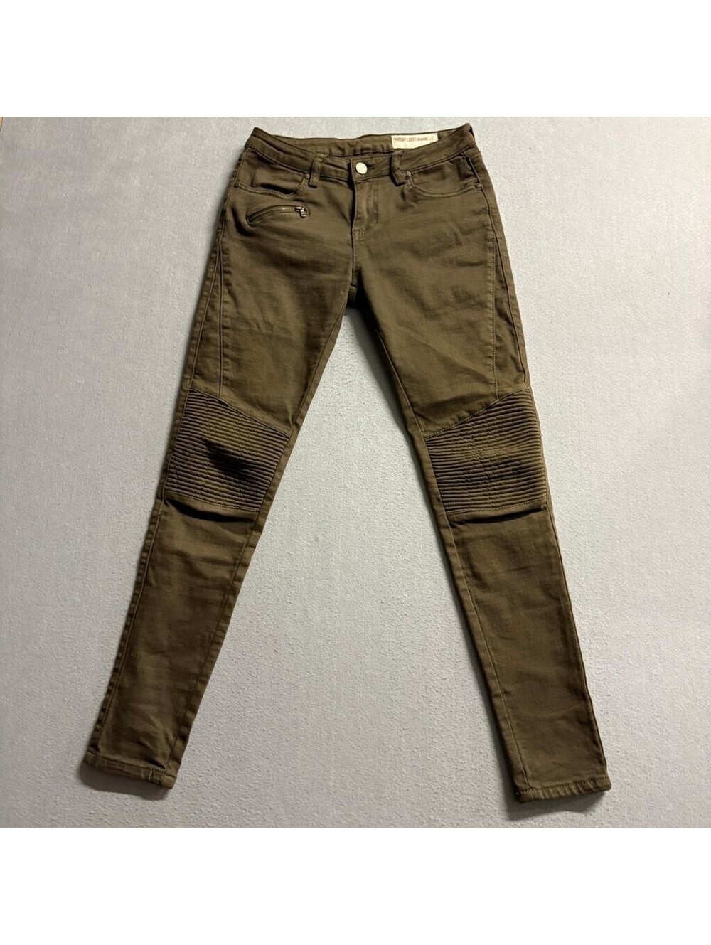 Wish List Jeans Womens Medium Olive Green Moto Skinny Ribbed Knee Pants